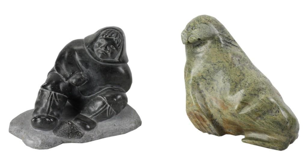 Two Inuit Stone Sculptures, Inuit and Seal (1 of 9)