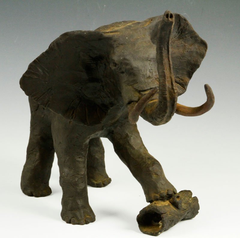 Bronze African Elephant: African elephant sculpture, bronze, signed "PN", 9"h x 11"l x 6"w. Provenance: Dr. Paul and Ann Gardner New of Marblehead, MA were world travelers and big game hunters who lived in England, Africa, an