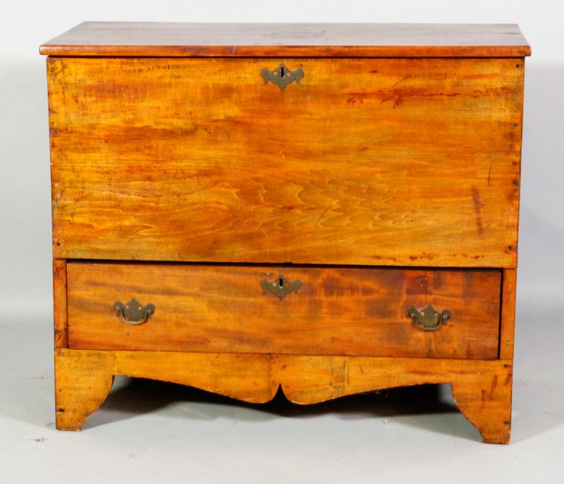 18th/19th C. Blanket Chest: 18th/19th century, blanket chest having one drawer, 31"h x 31"w x 16 1/2"d. Provenance: Dr. Paul and Ann Gardner New of Marblehead, MA were world travelers and big game hunters who lived in England, A