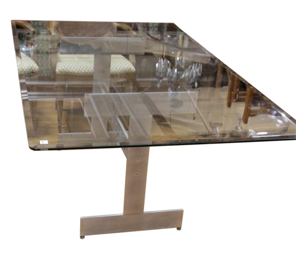 Mid-century Aluminum Dining Table: Mid-century aluminum dining table, 29" H x 72" L x 42" W. Provenance: Palm Beach, Florida estate.