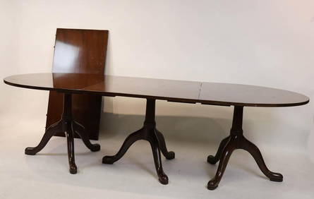 18thC English Queen Anne Style Triple-Pedestal Table (1 of 4)