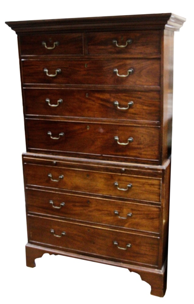 18thC George III Mahogany Chest-on-Chest: 18th century George III mahogany chest-on-chest, 71" H x 41" W x 20" D. Very good condition and size. Provenance: West Palm Beach, Florida collection.
