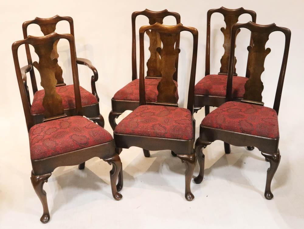 Queen Anne Style Chairs by Sacks of Brookline, MA: Queen Anne style mahogany chairs, made by Sacks of Brookline, Massachusetts, set of (6).