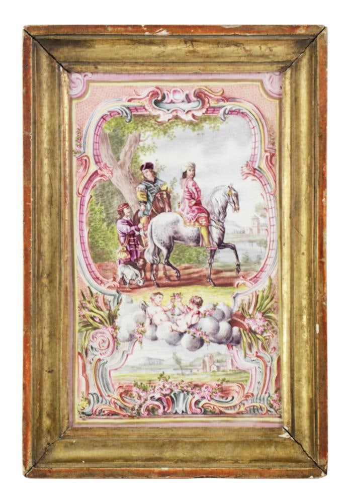 Antique 18th/19thC French Porcelain Plaque: Antique 18th/19th century French porcelain plaque, framed 10" x 7". Provenance: Jupiter, Florida collection.