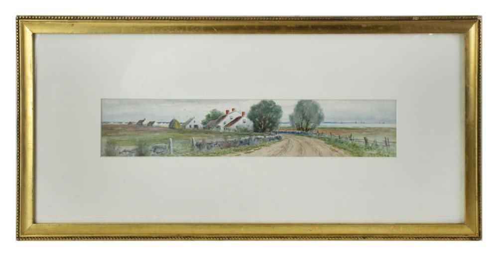 Samuel R. Chaffee, Coastal View, Watercolor: Samuel R. Chaffee (American, 1850-1913), coastal view, watercolor, signed L/R, 4" x 18", framed 13" x 27". Provenance: Hamilton, Massachusetts collection.