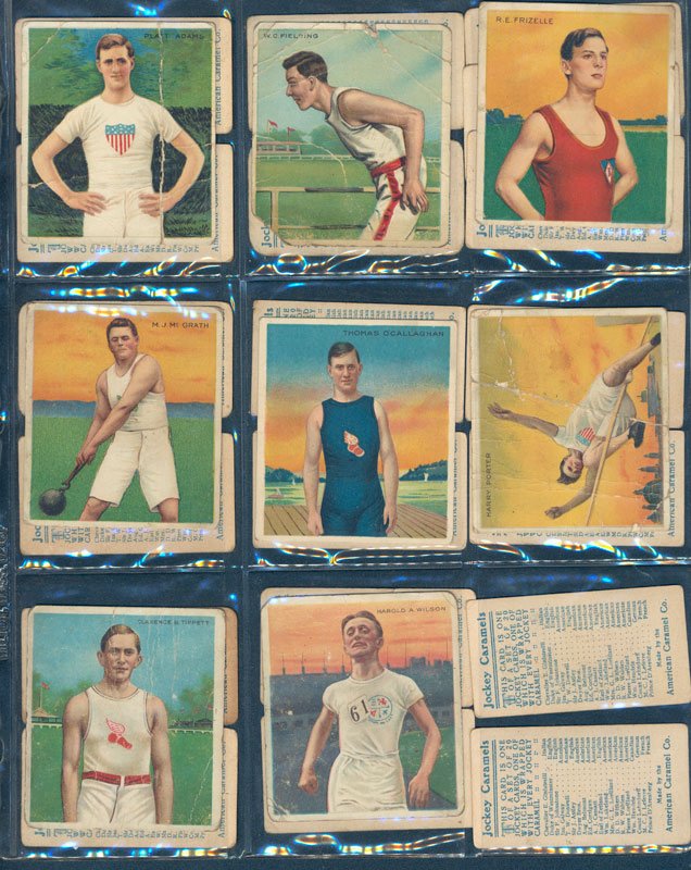 Collection of (560) Tobacco Cards: Collection of (560) tobacco. cigarette cards from various series, including: bare knuckle boxing, female jockies, track and field, autos Hudson Fulton, emblems, Turkish trophies, theater old and new, 