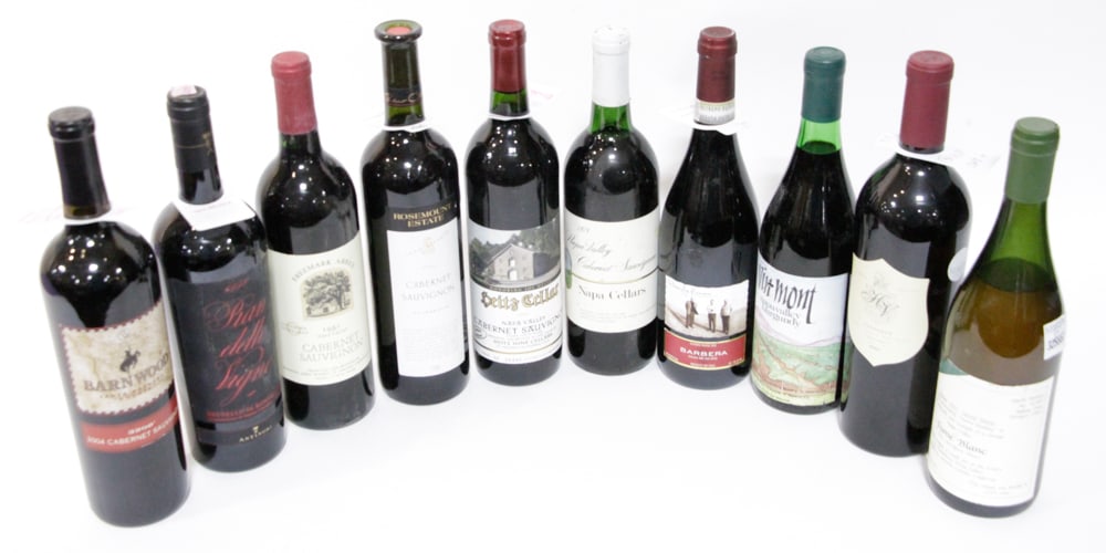 Assorted Fine Wine: (10) 750ml bottles, to include: (1) Barnwood cab sauv, 2004; (1) Antinori Pian delle Vigne Brunello di Montalcino, 1998; (1) Freemark Abbey cab sauv, 1985; (1) HdV Carneros, 2004; (1) Vin Mont burgund