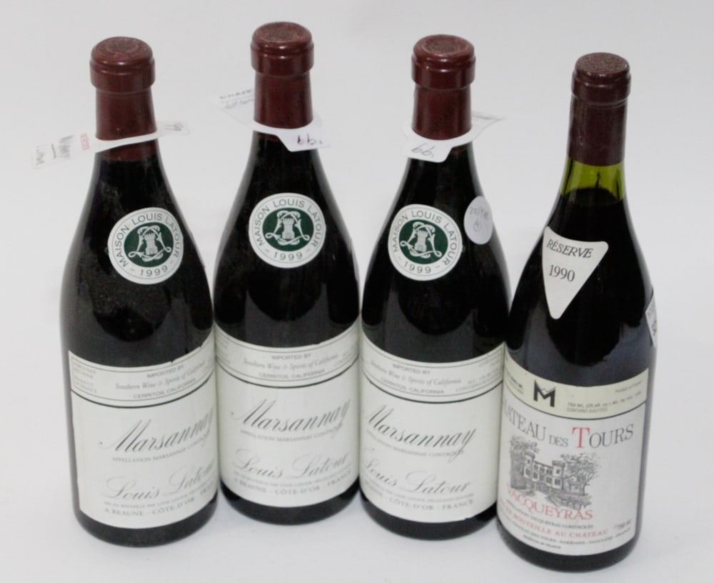 Assorted Fine Wine: (4) 750ml bottles, to include: (1) Chateau Des Tours Vacqueyras, 1990; (3) Louis Latour Marsannay, 1999.