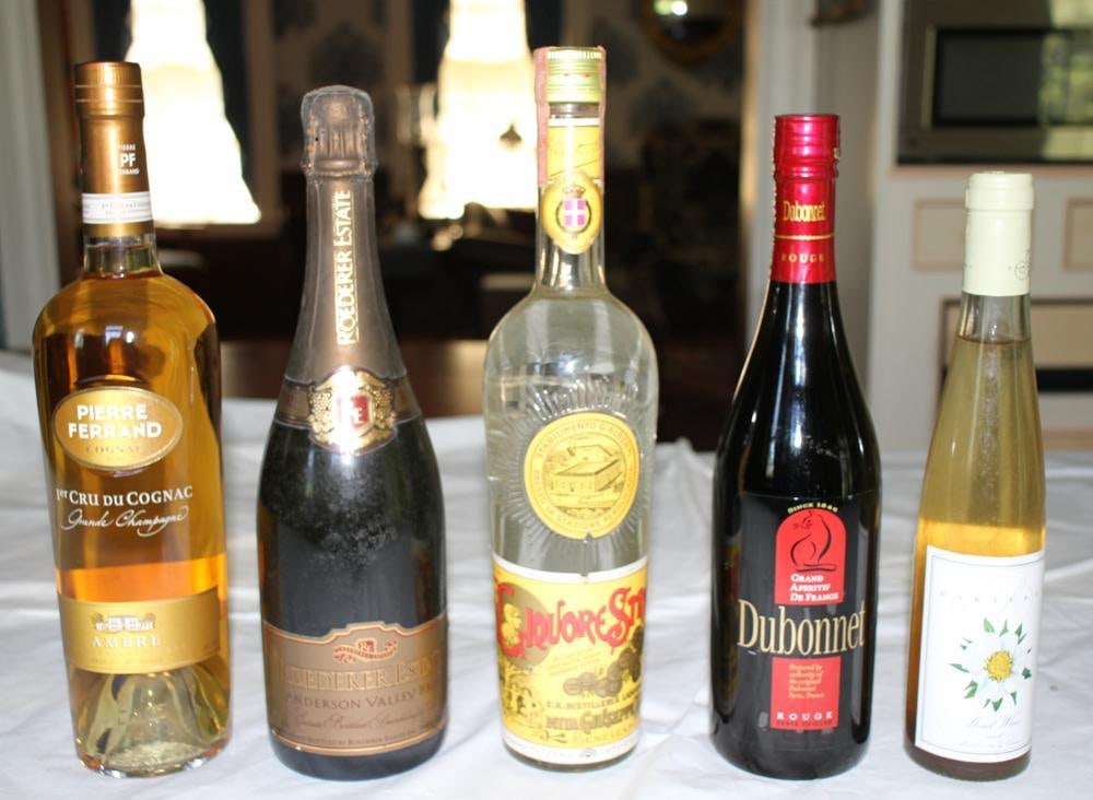 Assorted Bottles of Sealed Liquor: Assorted bottles of sealed liquor, five (5) bottles total to include: Pierre Ferrand, 1st Cru du Cognac; Roederer Estate, Anderson Valley Brut Sparkling Wine; Liquore Strega, Italy; Dubonnet, Grand Ap