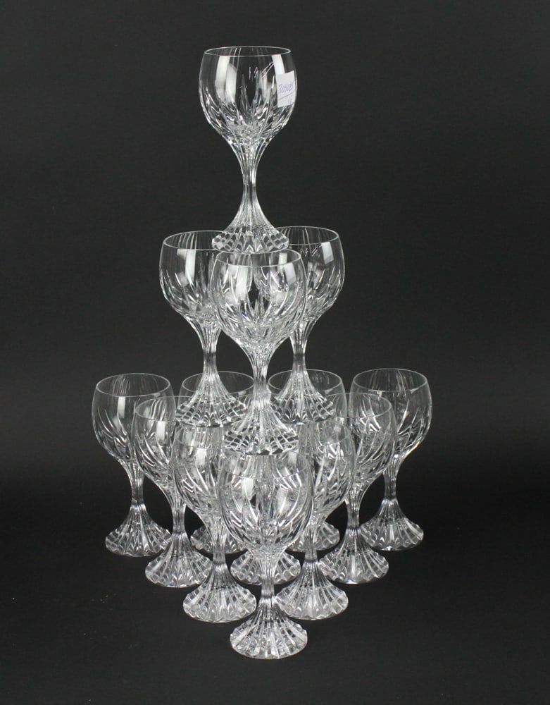 Baccarat Massena Crystal White Wine Glasses: Baccarat Massena crystal stemware, set of (14) white wine glasses, 6" H.