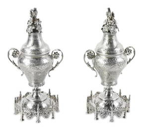 Pair of 19thC Ottoman Silver Rosewater and Spice Containers