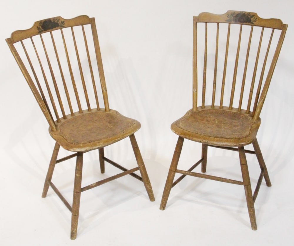 Pair of Early Paint-Decorated Chairs: Pair of early paint-decorated chairs.