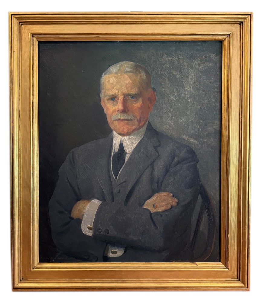 Portrait of Walter Davis by Eugene E. Speicher: Portrait of Walter Davis at 57, artist Eugene E. Speicher (1883-1962), oil on canvas, signed L/L, dated 1914 on stretcher, 30" x 24", framed 36" x 30", labeled Newcomb Macklin. Provenance: Mitchell-Ar