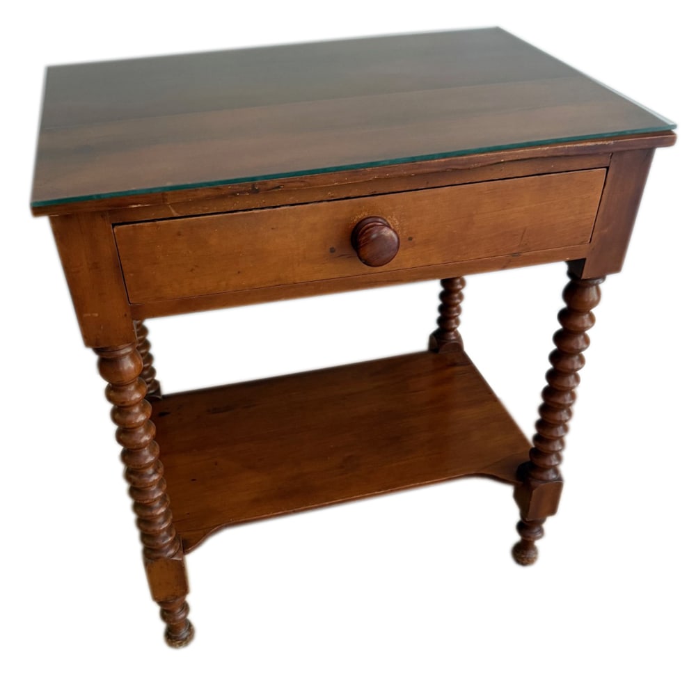 19thC New England Spool Leg Table: 19th century New England spool leg table, 28" H x 25" x 17" D. Provenance: Mitchell-Armour Estate.