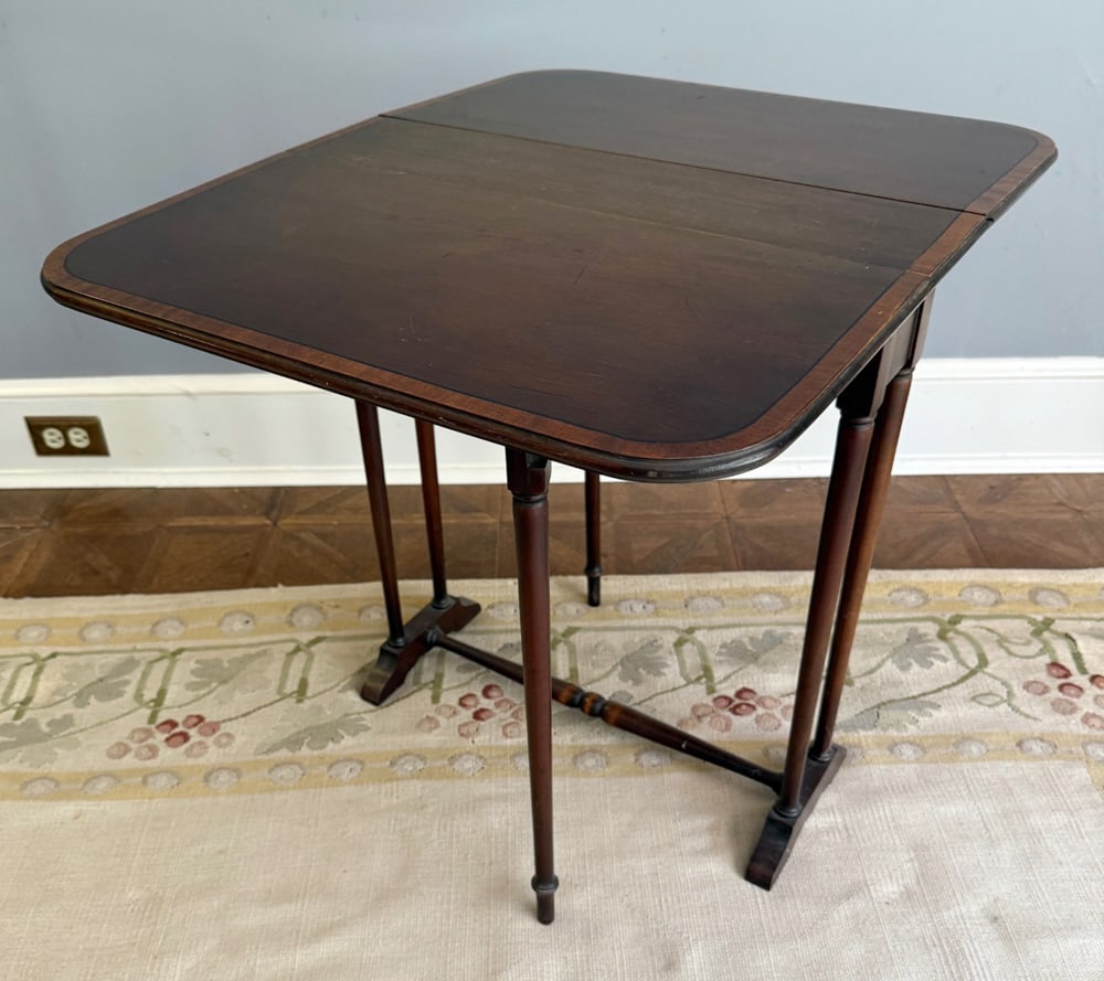 Regency-style Mahogany Drop-leaf Table: Regency-style mahogany drop-leaf table, 24" H x 22" W x 29" D. Provenance: Mitchell-Armour Estate.