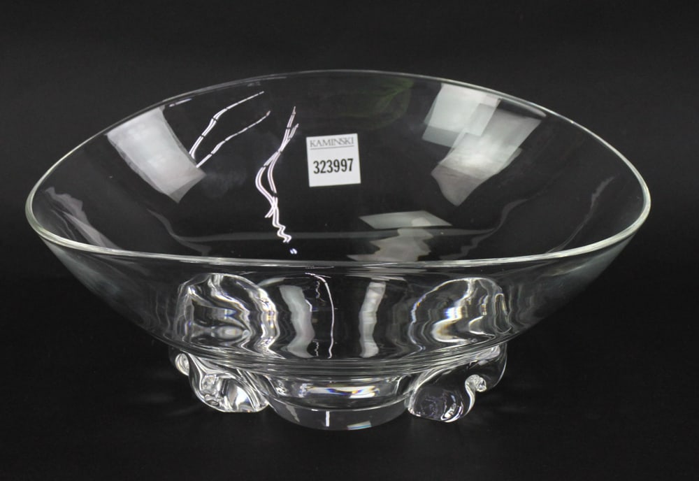 Steuben Glass Center Bowl: Steuben glass center bowl, 4 1/2" x 11" x 9 1/2". Good condition. Provenance: Mitchell-Armour Estate.