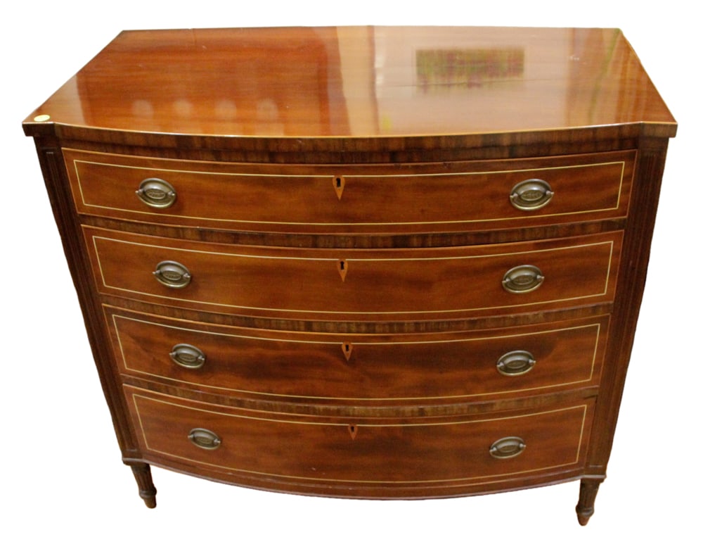Early New England Sheraton Mahogany Chest: Early New England Sheraton mahogany chest, 38" H x 42" W x 24" D. Provenance: Mitchell-Armour Estate.