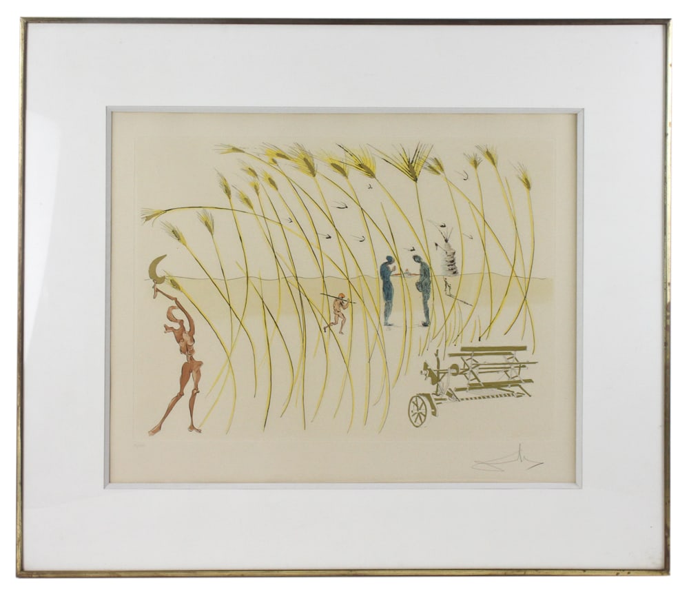 Salvador Dali, The Reaper, Etching: Salvador Dali, "La Moissonneuse" (The Reaper), etching, signed in pencil, edition 76/450, 20" x 14", framed 31" x 26".