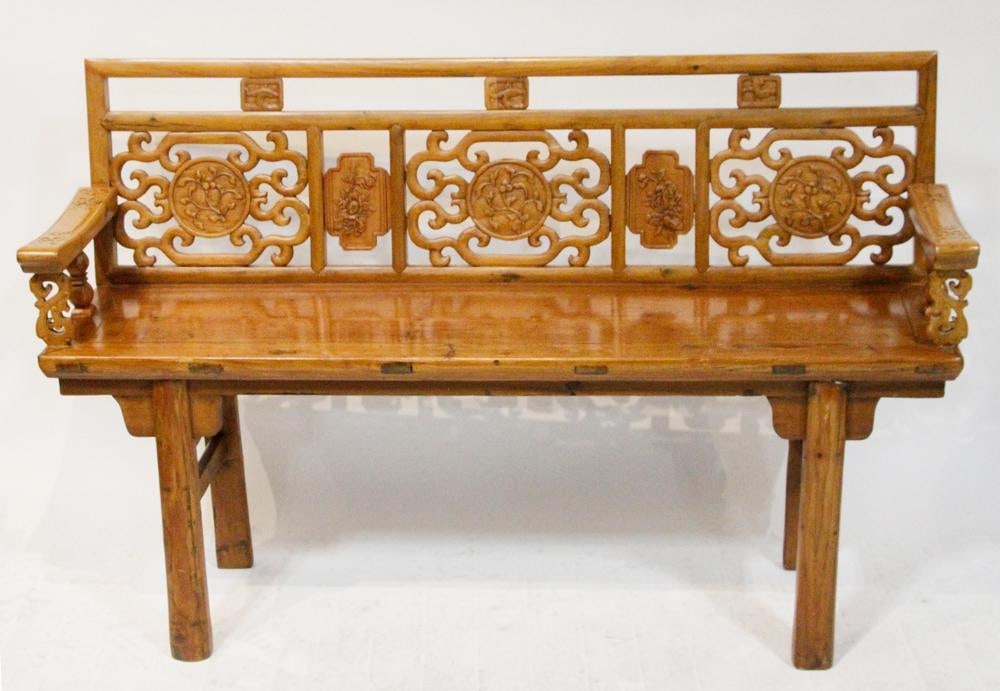 19thC Chinese Elm Wood Bench: 18th century Chinese elm wood bench.