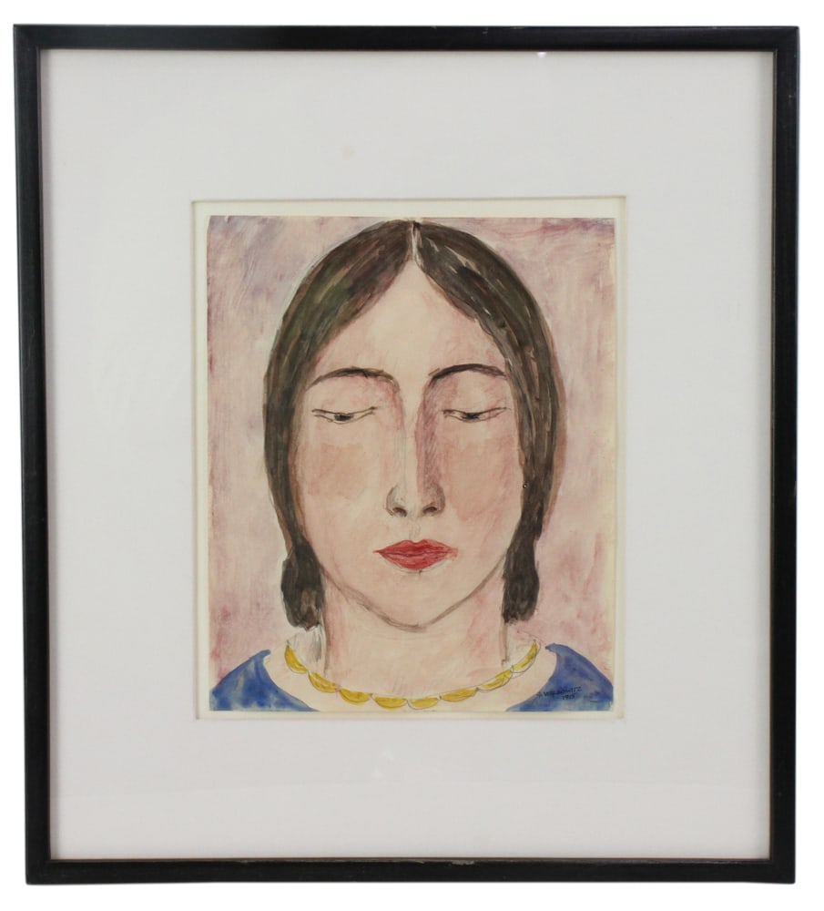Abraham Walkowitz, Head of a Woman, Watercolor: Abraham Walkowitz (Russian/American, 1878-1965), head of a woman, watercolor, signed L/R, dated 1915, 9 7/8" x 7 8/8", float mounted, Sid Deutsch Gallery label verso, 10" x 8", framed 17" x 15".