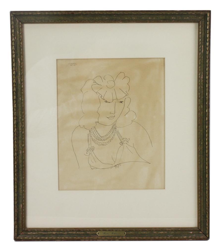 Henri Matisse Labeled Portrait Illustration for Verve: Henri Matisse labeled portrait #282, limited edition illustration for Verve 1944, 11" x 9", framed 19" x 16".
