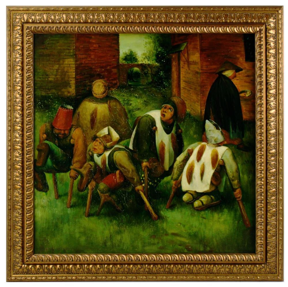 After Pieter Bruegel, "The Cripples", 1958: After Pieter Bruegel, "The Cripples", 1958, Heritage House Galleries, 24" x 24", framed 29" x 29".