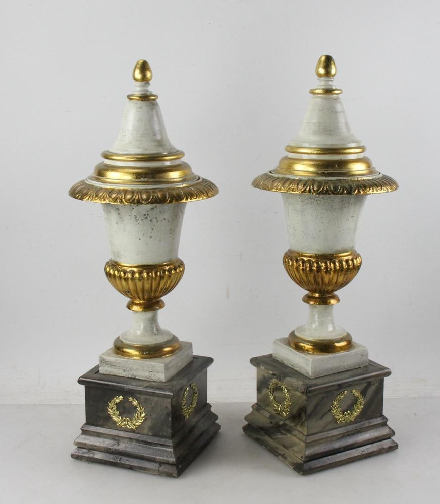 Pair of Antique Iron Urns: Pair of antique iron urns, 20" x 10" x 10".