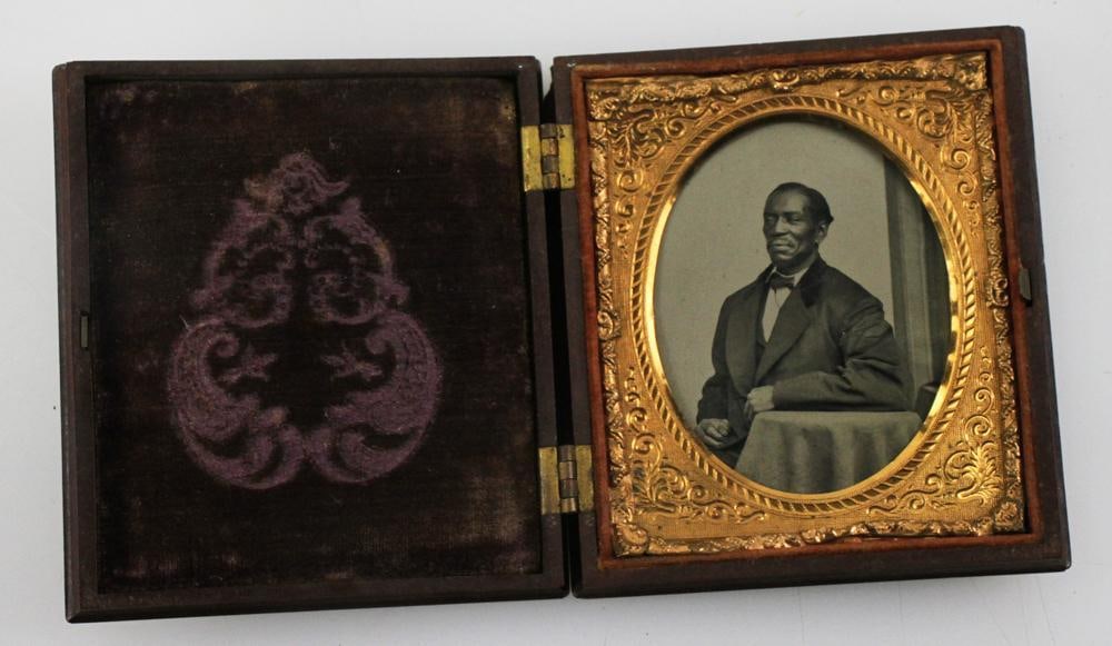 Framed Tintype of African American in Gutta Percha Case: Framed tintype of an African American, in gutta percha case.