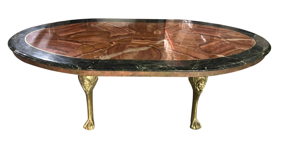 Mid-century Oval Marble-Top Table on Brass Legs (1 of 7)