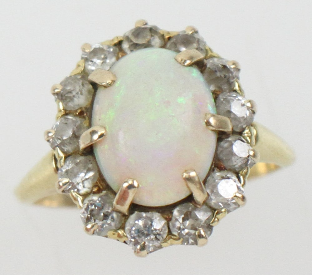 14k Yellow Gold, Diamond, and Opal Ring (1 of 9)