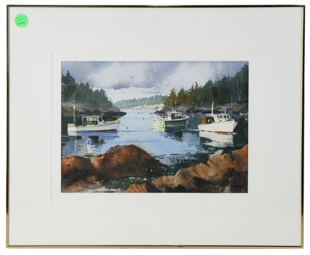 Federick Kubitz, Lobster Boats, Southport Maine: Frederick Kubitz, lobster boats, Southport, Maine, watercolor, 10" x 14", framed 18" x 22". Provenance: Walpole, Massachusetts collection.