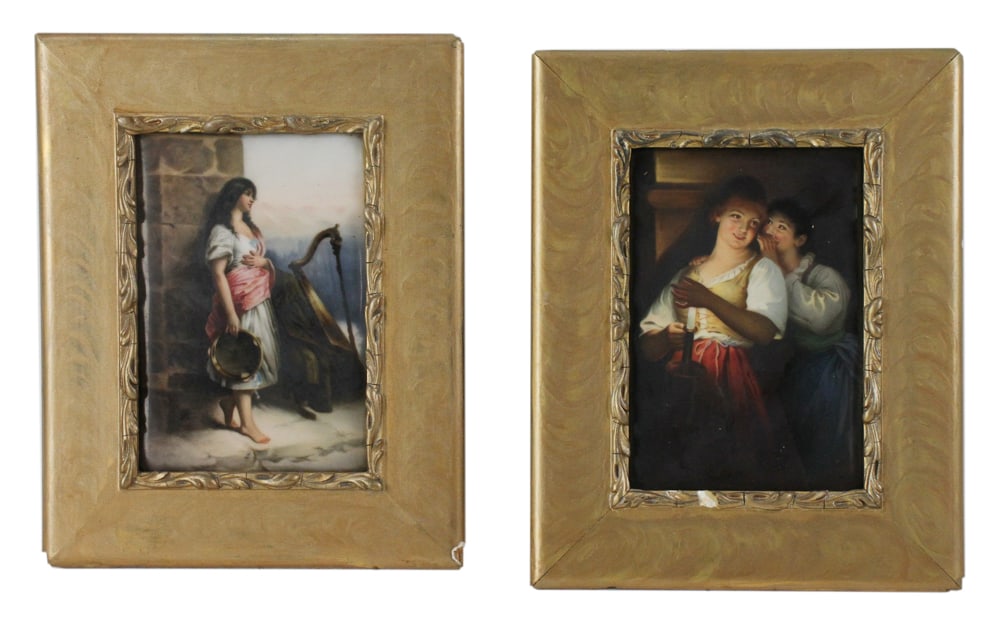 Pair of 19thC Hand-painted Porcelain Plaques (1 of 10)