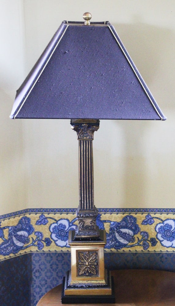 Frederick Cooper Table Lamp: Frederick Cooper table lamp with shade, with modular lamp plug, 37" H. Provenance: Gloucester, Massachusetts estate.