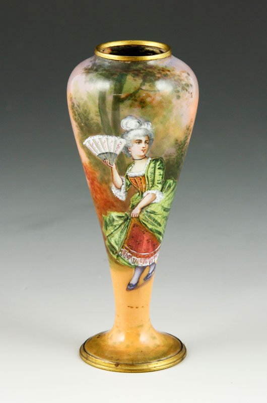 19th C. French Limoges Enamel on Copper Vase