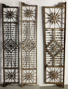 Victorian Stick and Ball Latticework Panels: Victorian stick and ball latticework panels, lot of (3), 17" x 90", 17" x 90", and 69" x 17". Provenance: Methuen, Massachusetts estate.