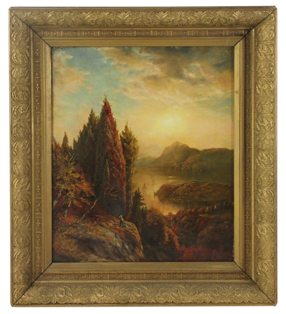 19thC Hudson River School, The Cliff, Oil on Canvas (1 of 9)