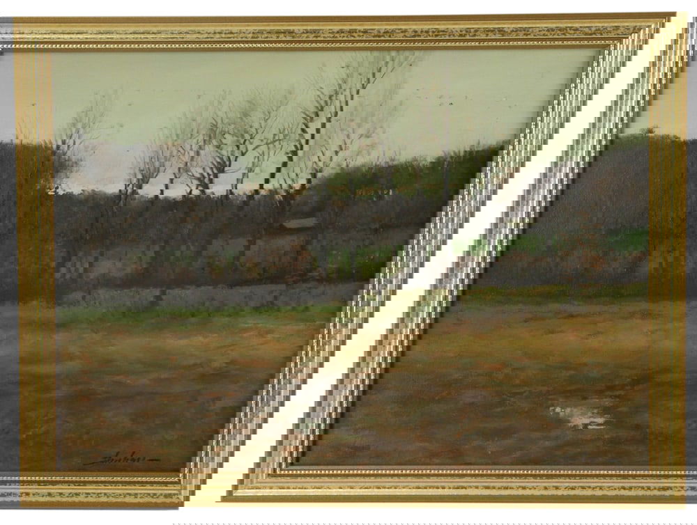 Dennis Sheehan, Fall Landscape: Dennis Sheehan, fall landscape, oil on canvas, 10" x 14", signed L/R, framed 11" x 15". Provenance: Danvers, Massachusetts collection.