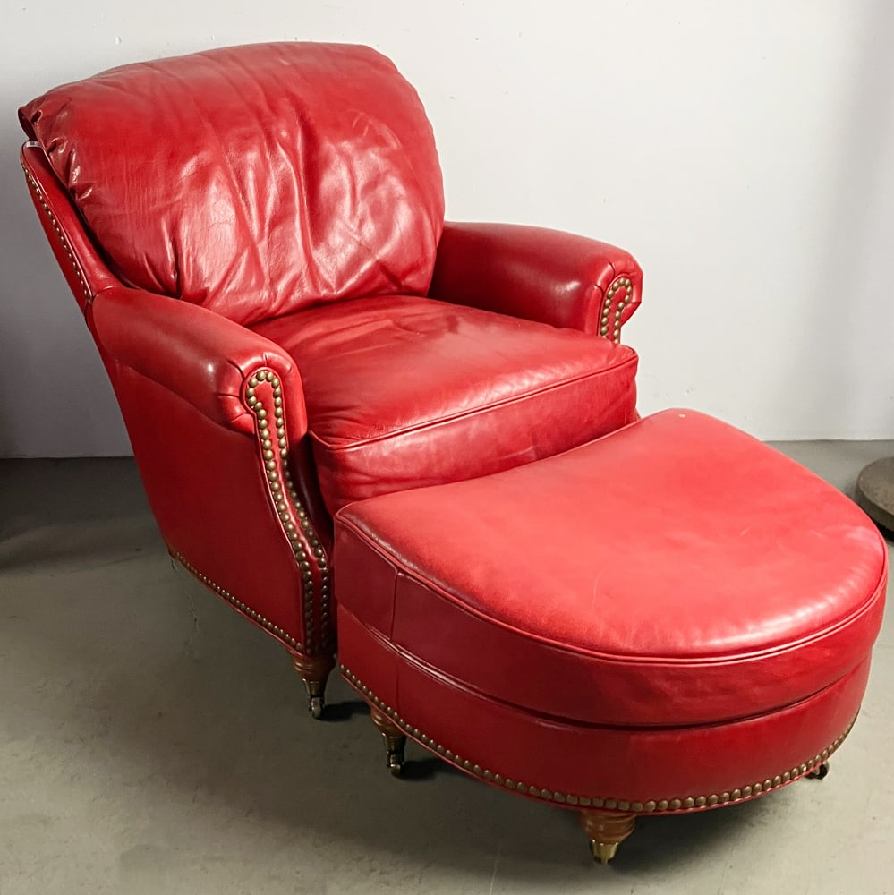 Custom Red Leather Club Chair and Ottoman (1 of 11)
