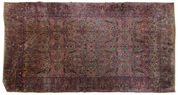 Antique Persian Lavar Kerman Rug: Antique Persian Lavar Kerman rug, 18' x 10' 9". Note small hole. Provenance: Danvers, Massachusetts collection.