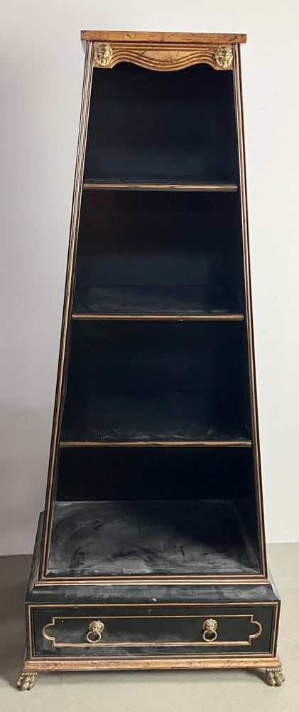 Decorative Black-Painted Bookcase: Decorative black-painted bookcase, 61" H x 26" W x 18" D. Provenance: Palm Beach, Florida estate.