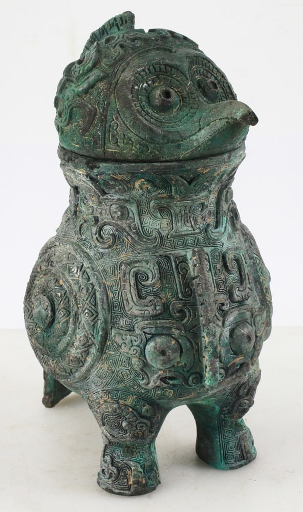 Chinese Archaic Covered Metal Bird Urn (1 of 13)