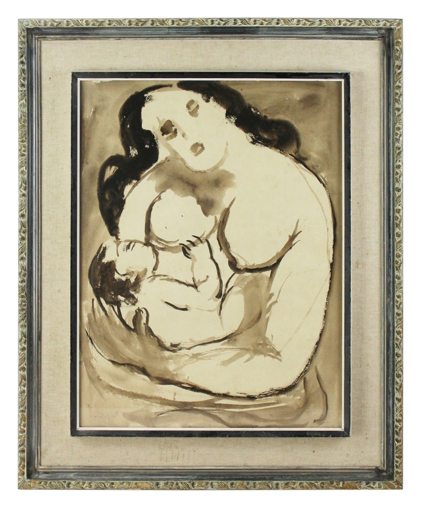 Mane-Katz, Mother and Child, Watercolor and Ink Wash (1 of 7)