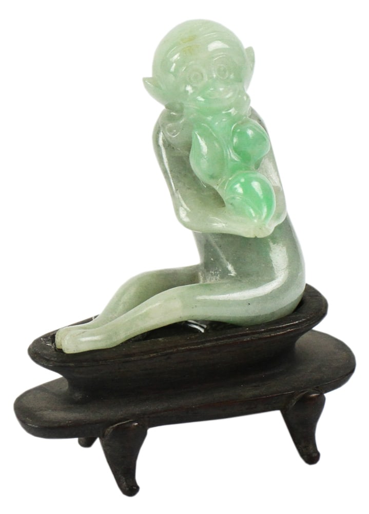 Jade Monkey on Stand: Jade monkey on stand, 2 1/2" x 2 1/4". Provenance: Hollywood, Florida collection.