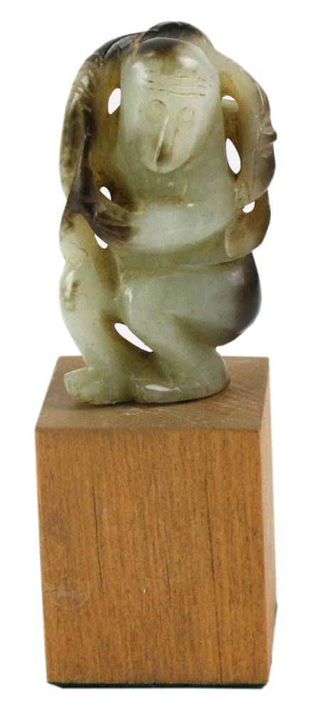 Old Chinese Carved Jade Monkey on Stand (1 of 7)