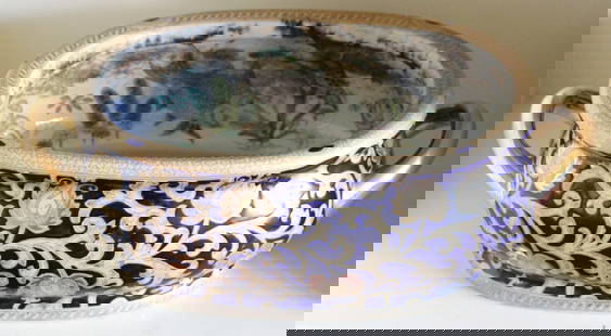 Chinese Export Style Porcelain Foot Bath / Planter: Chinese Export style porcelain foot bath / planter, 6" H x 17" W with brass handles. Provenance: Gloucester, Massachusetts estate.