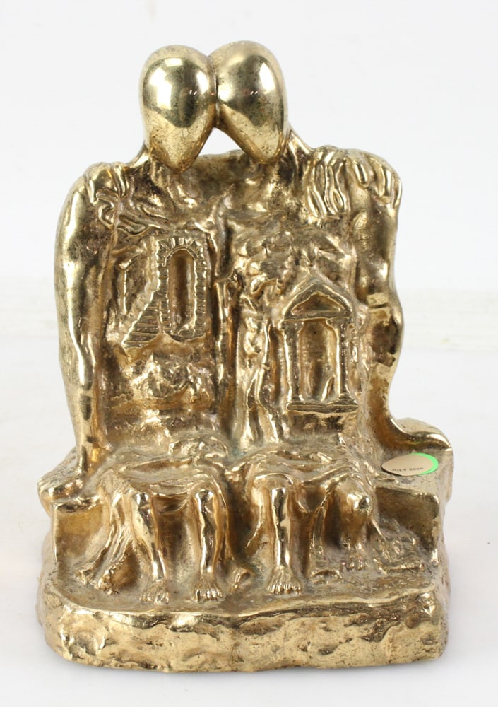 Giorgio de Chirico, Myth and Mystery, Bronze Sculpture: Giorgio de Chirico, Myth and Mystery, side-by-side seated figures, bronze sculpture, 10" H x 8" W x 6 1/2" D. Provenance: Gloucester, Massachusetts estate.