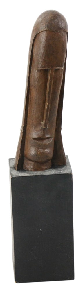 Modernist Wood Head on Stand: Modernist wood head on stand, 15" x 3". Provenance: Methuen, Massachusetts estate.