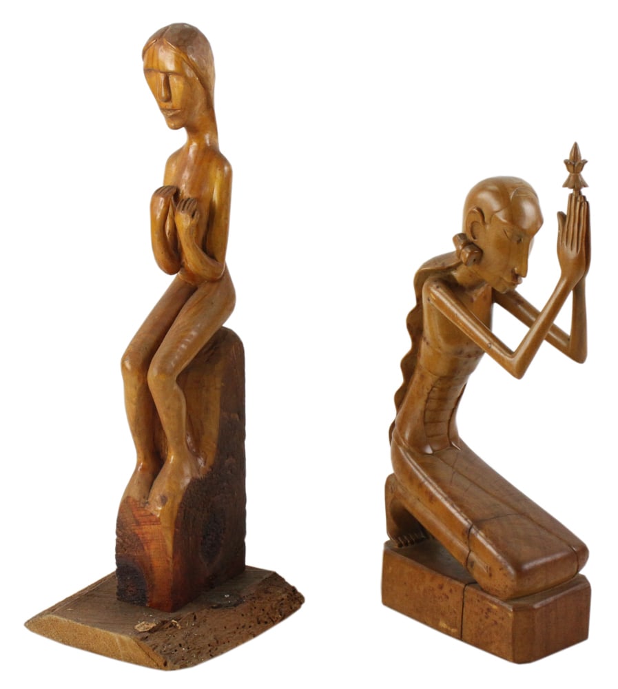20thC Balinese People Praying: 20th century Balinese people praying, lot of (2), 18" x 6" and 15" x 6". Provenance: Methuen, Massachusetts estate.
