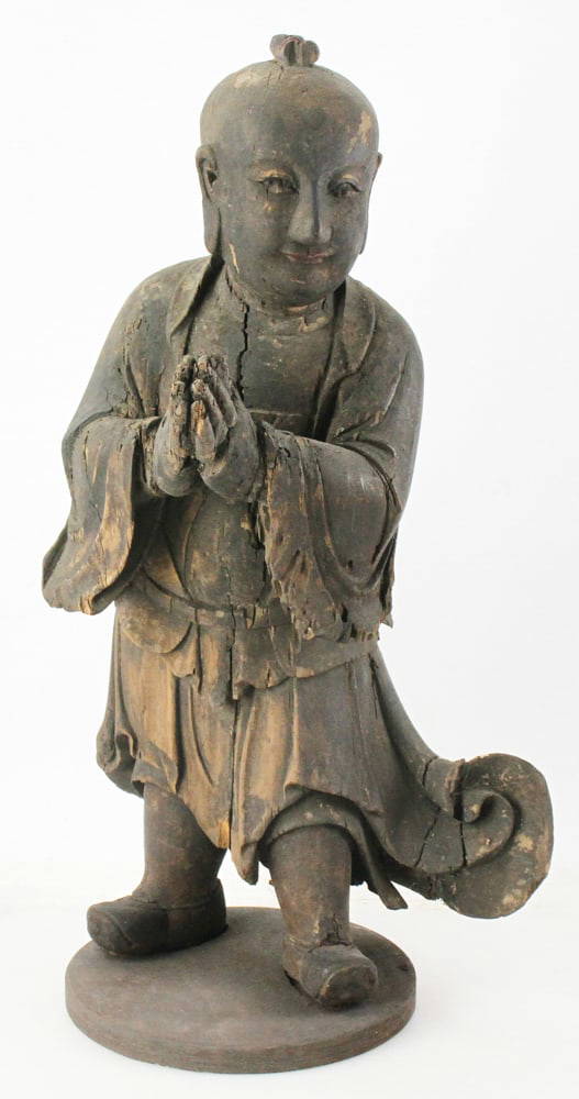 17th/18thC Chinese Carved Wood Praying Figure