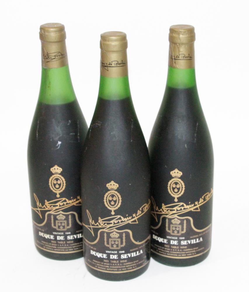 1948 Duque de Sevilla Red Table Wine, (3): (3) 750ml bottles of 1948 Duque de Sevilla Spanish red table wine.